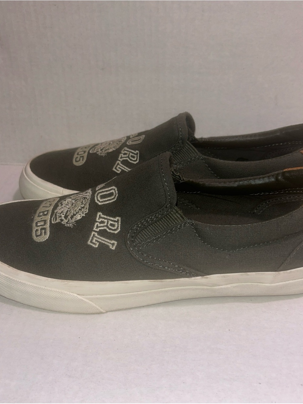 Polo Ralph Lauren Thompson Canvas Slip-On Tiger Loafers Olive Green - Picture 3 of 8
